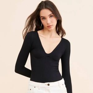 Free People Meg Seamless V-Neck Long-Sleeve Bodysuit